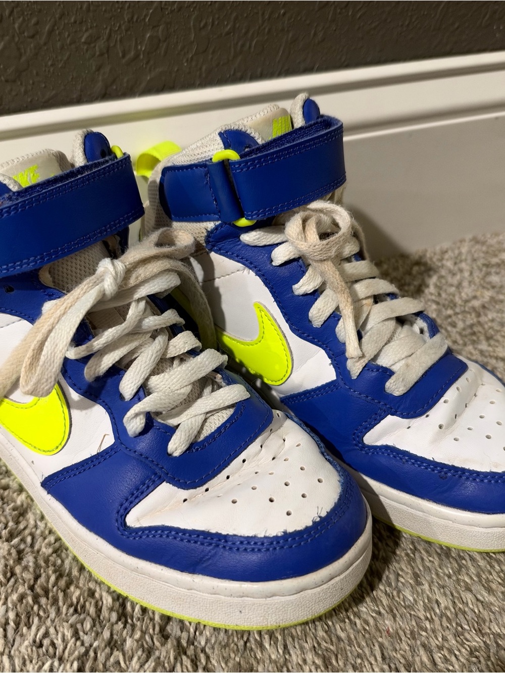 Kids Nike Court Borough High-Top Sneakers in Royal Blue and Neon Yellow